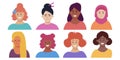 Set of avatars of happy women, girls of different cultures and nationalities.