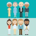 Set avatars of men and women of different diversity over blue background