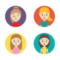 Set avatars women of different diversity inside colors circles over white background