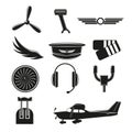 Set of aviation icons. Small aviation symbols and elements