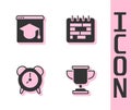 Set Award cup, Online education, Alarm clock and Calendar icon. Vector Royalty Free Stock Photo