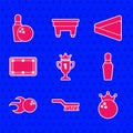 Set Award cup, Pool table brush, Bowling ball, pin, Billiard, triangle and and icon. Vector Royalty Free Stock Photo