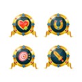 Set of awards, icons of bonus health, luck, accuracy, strength.