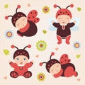 Set of babies in costume ladybug. Ladybug babies