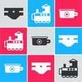 Set Baby absorbent diaper, Toy train and Baby potty icon. Vector