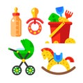 Set of baby accessories and toys