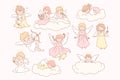 Set of baby angels cupidons concept