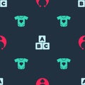 Set Baby bib, ABC blocks and clothes on seamless pattern. Vector Royalty Free Stock Photo