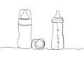 Set of baby bottle with pacifier one line art. Continuous line drawing of milk, feeding, baby, newborn, child, baby food Royalty Free Stock Photo