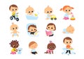 Set of baby characters. Babies playing with toys. Royalty Free Stock Photo