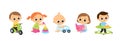 Set of baby characters. Babies playing with toys Royalty Free Stock Photo