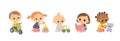 Set of baby characters. Babies playing with toys Royalty Free Stock Photo