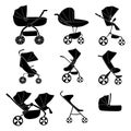 Set with baby or child carriage, infant wagon, perambulator.