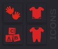 Set Baby clothes, Baby hands print, Baby onesie and ABC blocks icon. Vector Royalty Free Stock Photo