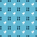 Set Baby cutlery with fork and spoon and Baby stroller on seamless pattern