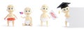 Set baby 3d in different occupations and different objects on a white background 3D illustration Royalty Free Stock Photo