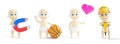 Set baby 3d in different occupations and different objects on a white background