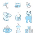 Set of baby elements - blue color for boys