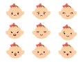 Set of baby faces emoji with different mood. Kawaii cute kids emoticons and Japanese anime emoji faces expressions.