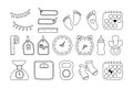 Set baby metric doodles. Birth announcement. Vector set newborn hand drawn elements. Gender party outline icons