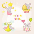 Set of Baby Mouse - for Baby Shower or Arrival Card