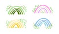 Set of baby neutral colored boho rainbows. Spring cute Easter rainbows with branches for baby cards, for nursery