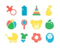 Set of baby objects colorful icon. Royalty Free Stock Photo