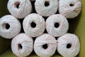 Set of pale pink rayon chenille yarn balls