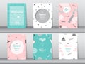 Set of baby shower card on memphis pattern of retro vintage 80s or 90s Royalty Free Stock Photo