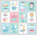 Set of baby shower cards with cute animals. Vector Royalty Free Stock Photo