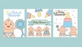 Set baby shower cards with cute little babies Royalty Free Stock Photo