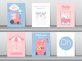 Set of baby shower invitation cards,birthday cards,poster,template,greeting cards,cute,bear,train,car,animal ,Vector illustrations Royalty Free Stock Photo
