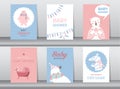 Set of baby shower invitation cards,birthday cards,poster,template,greeting cards,cute,bear,bird,zoo,animal, Vector illustrations Royalty Free Stock Photo