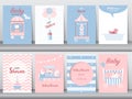 Set of baby shower invitation cards,birthday cards,poster,template,greeting cards,cute,bear,train,car,animal,Vector illustrations