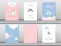 Set of baby shower invitation cards,birthday,poster,template,greeting,animals,cute,birds,Vector illustrations Royalty Free Stock Photo