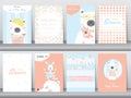 Set of baby shower invitation cards,birthday,poster,template,greeting cards,animals,cute,bears,Vector illustrations