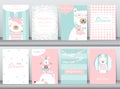 Set of baby shower invitation cards,birthday,poster,template,greeting cards,animals,cute,bears,Vector illustrations