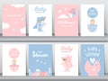 Set of baby shower invitation cards,happy birthday,poster,template ,greeting,cute,animal,Vector illustrations. Royalty Free Stock Photo