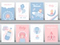 Set of baby shower invitation cards,happy birthday,poster,template,greeting,cute,animal ,Vector illustrations. Royalty Free Stock Photo