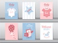 Set of baby shower invitation cards,happy birthday,poster,template,greeting ,cute,animal,Vector illustrations. Royalty Free Stock Photo
