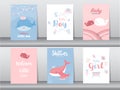 Set of baby shower invitation cards,happy birthday,poster,template ,greeting,cute,animal,Vector illustrations. Royalty Free Stock Photo