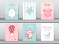 Set of baby shower invitation cards,happy birthday,poster, template,greeting,cute,animal,Vector illustrations. Royalty Free Stock Photo