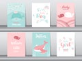 Set of baby shower invitation cards,happy birthday,poster,template, greeting,cute,animal,Vector illustrations. Royalty Free Stock Photo