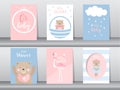Set of baby shower invitation cards,poster,template,greeting,cute,bear, animal,Vector illustrations Royalty Free Stock Photo