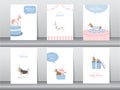 Set of baby shower invitations cards,poster,greeting,template,animals,dogs Royalty Free Stock Photo