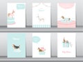 Set of baby shower invitations cards,poster,greeting,template,animals,dogs,Vector illustrations Royalty Free Stock Photo