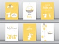 Set of baby shower invitations cards, poster, greeting, template, animals, rabbit,cute ,Vector illustrations Royalty Free Stock Photo