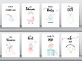 Set of baby shower invitations cards,poster,greeting,template,animals,Vector illustrations