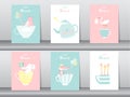 Set of baby shower invitations cards,poster,greeting,template,animals,Vector illustrations Royalty Free Stock Photo