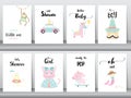 Set of baby shower invitations cards,poster,greeting,template,animals,Vector illustrations Royalty Free Stock Photo